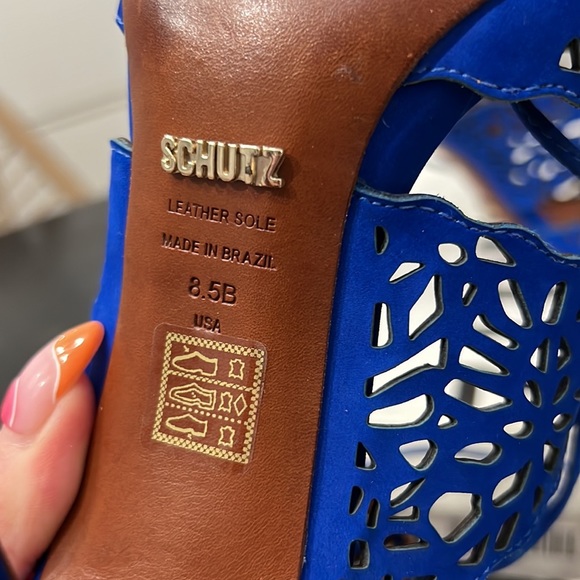 Schutz Ciara Bright Blue Suede Lace-up Heels in Color Klein - Picture 7 of 9